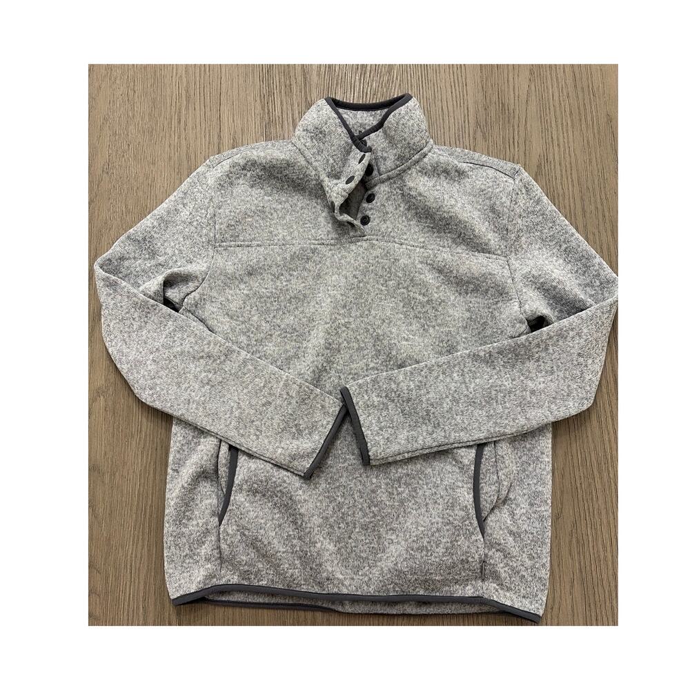 Eddie Bauer Women’s Fleece Pullover Medium Gray Snap Neck Sweater